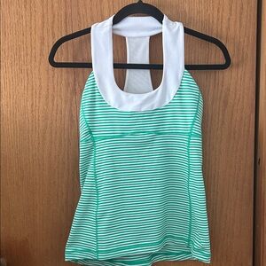 Lululemon Athletica Green and White Striped Tank Top